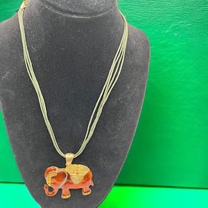 New With Tags Vintage Jonee Red Elephant Rhinestone Cord Necklace!